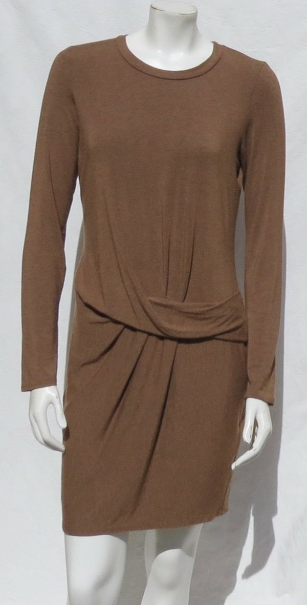 HEATHER USA Dress Super Soft Modal Knit Twist Front Long Slv Brown T Shirt sz M