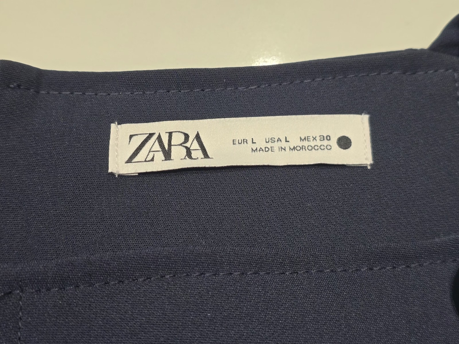 Zara Dark Navy Blue Mini Dress L Button Strap Detail Square Neck Shift AS IS