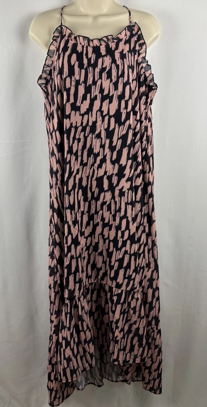 Anrabess Maxi Sundress Women’s M Navy Pink Spaghetti Strap Flowy Beach Dress