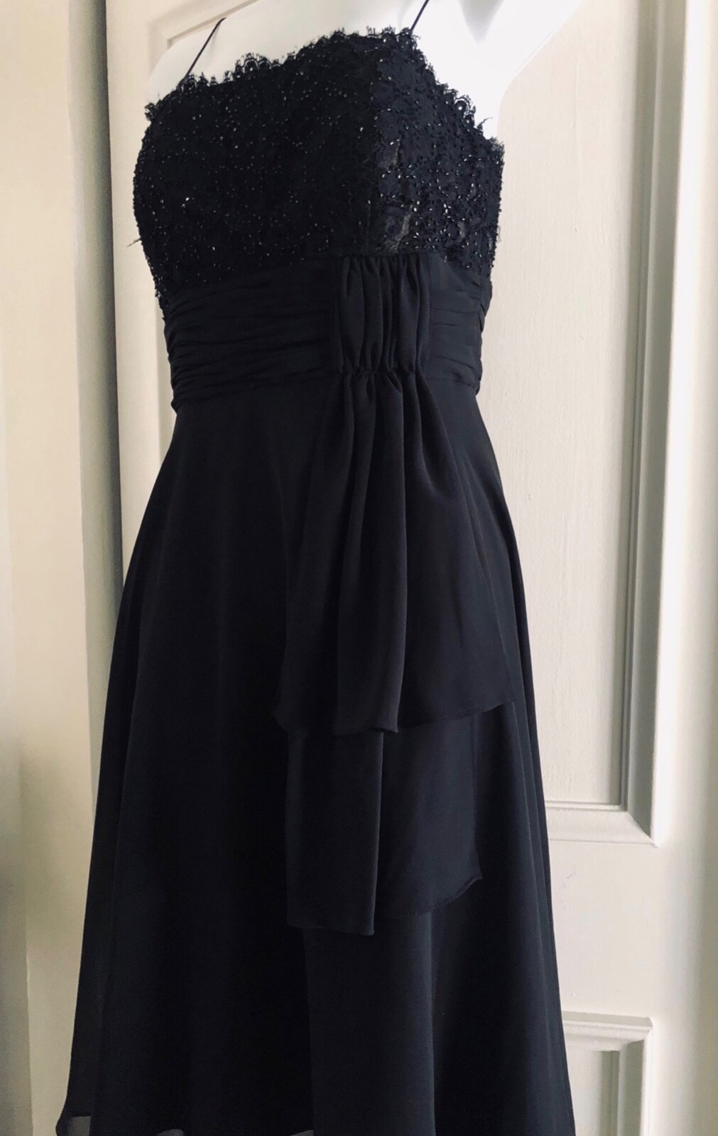 JS Boutique Womens Beaded Spaghetti Strap Draped Black Dress 8