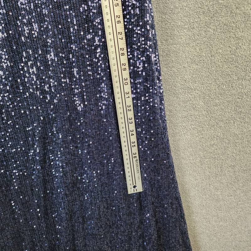 Aqua Formal Long Allover Sequined Bow Dress Women’s 12 Navy Asymmetrical Neck