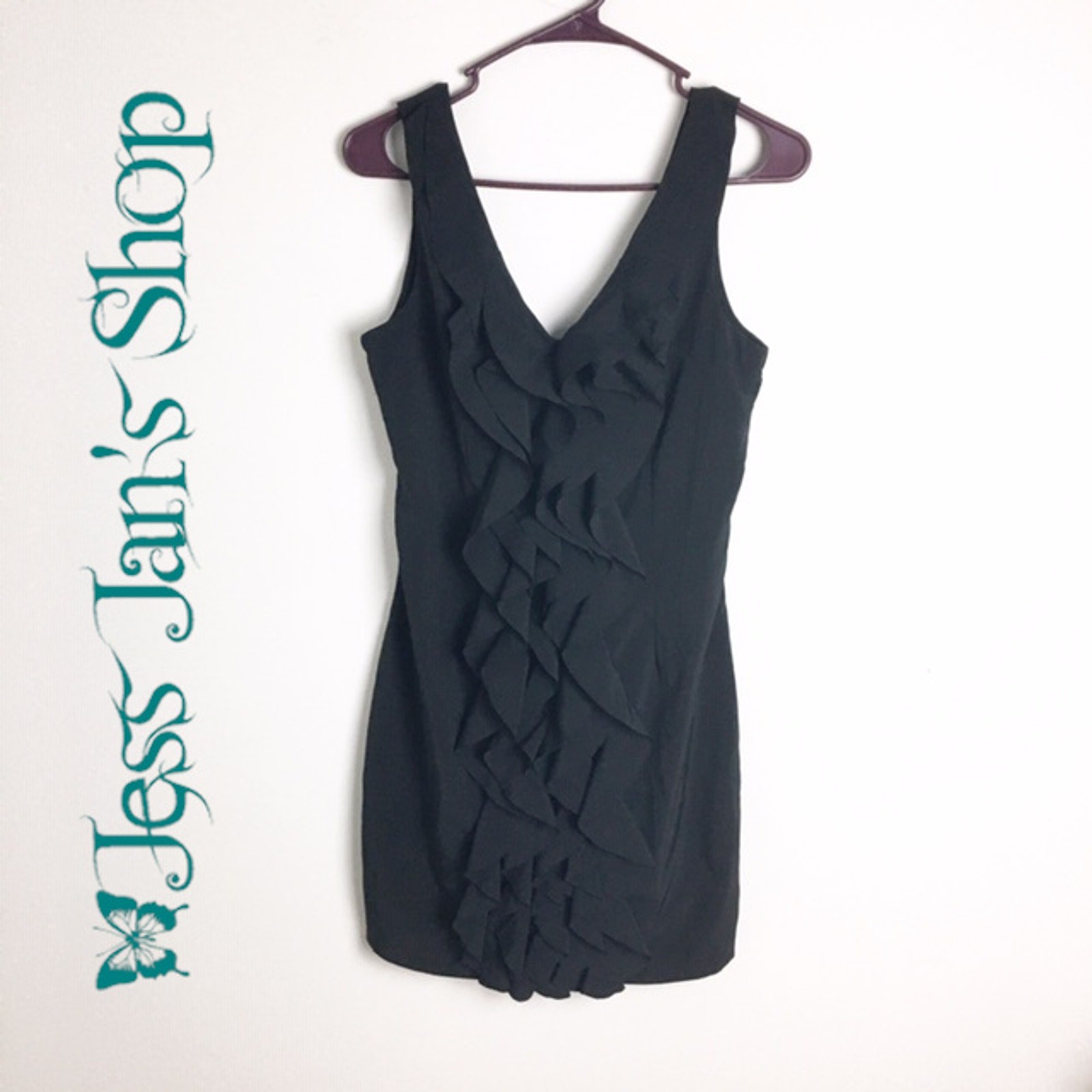 Alythea Ruffle Sheath Dress Black Small