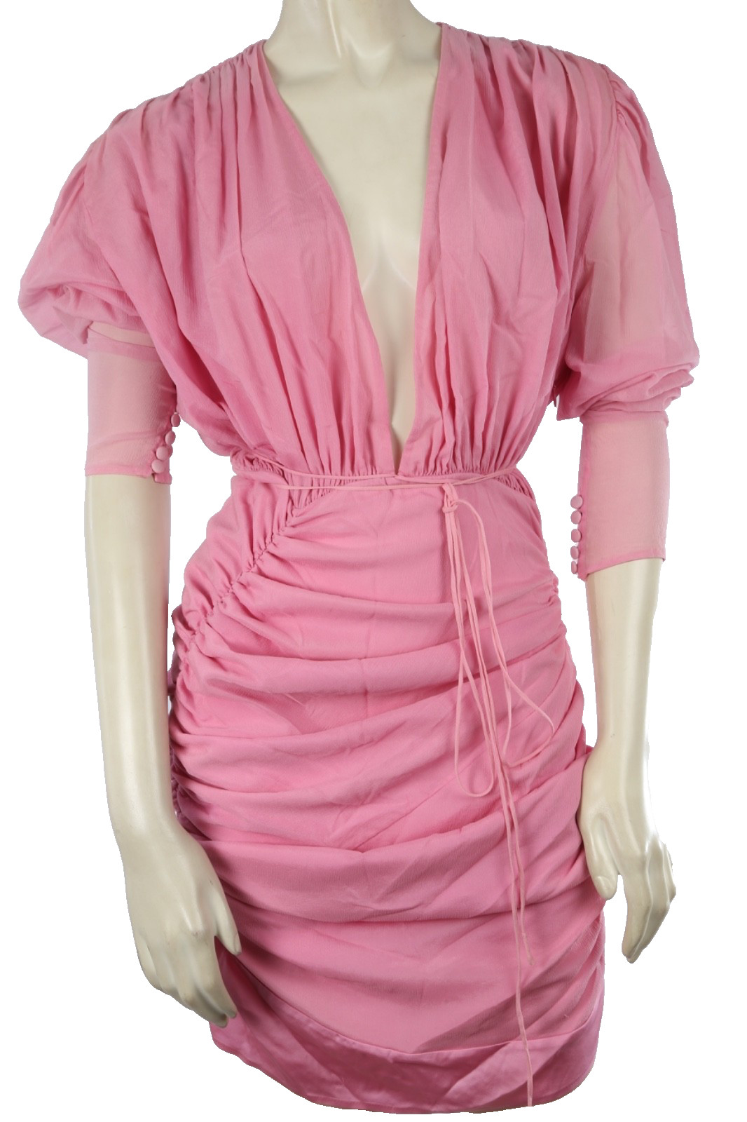 Magda Butrym Pink Ruched Long Sleeve Mini Dress Cocktail Party Going Out 36
