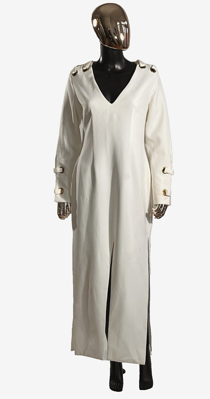 WHY DRESS Size S White Long Sleeve Sleeve Maxi Tunic Shirt Notch Neck Loose Fit