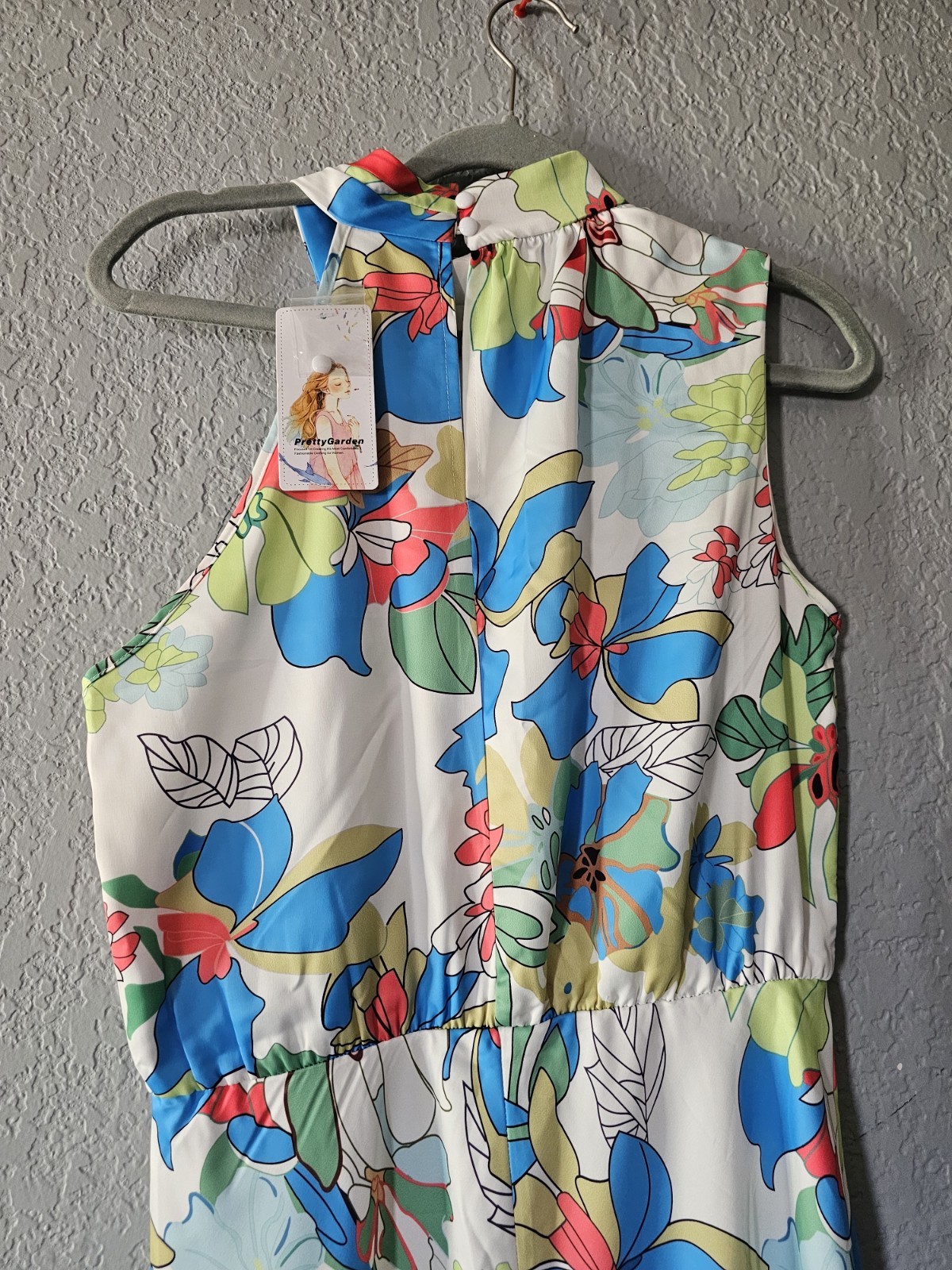 PrettyGarden Multicolor Floral Mock Neck Sleeveless Satin Maxi Dress Long M