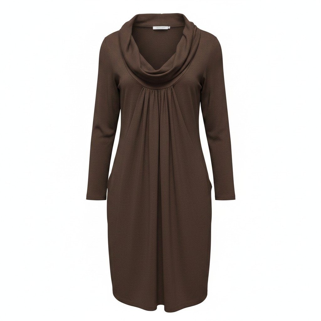 Dress C. Graffitti M Womens Brown Excellent Cowl Neck Pleated Long Sleeve Pocket