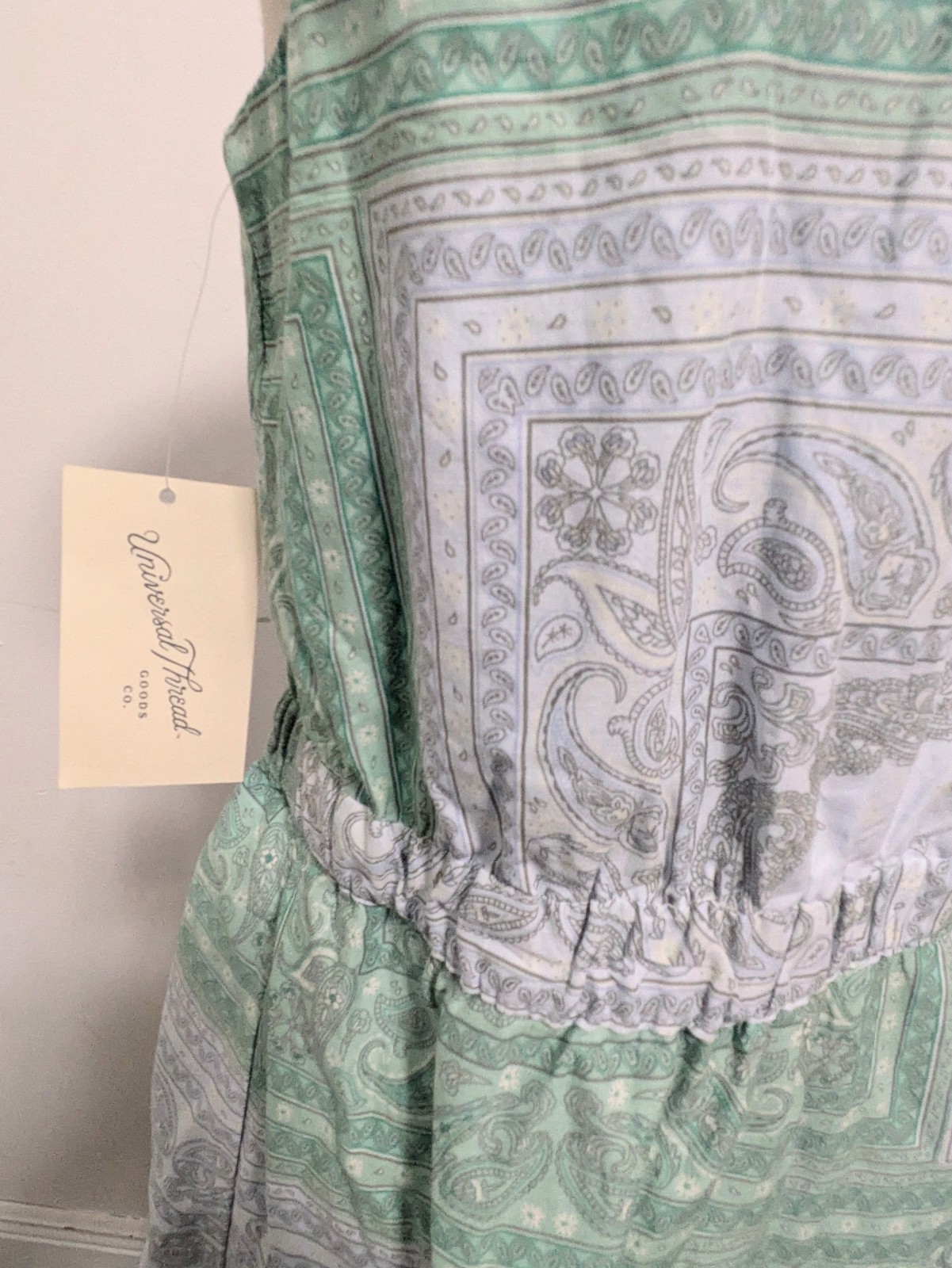 Universal Thread Tie-Front Maxi Dress Green Blue Paisley Sz M Vacation Resort