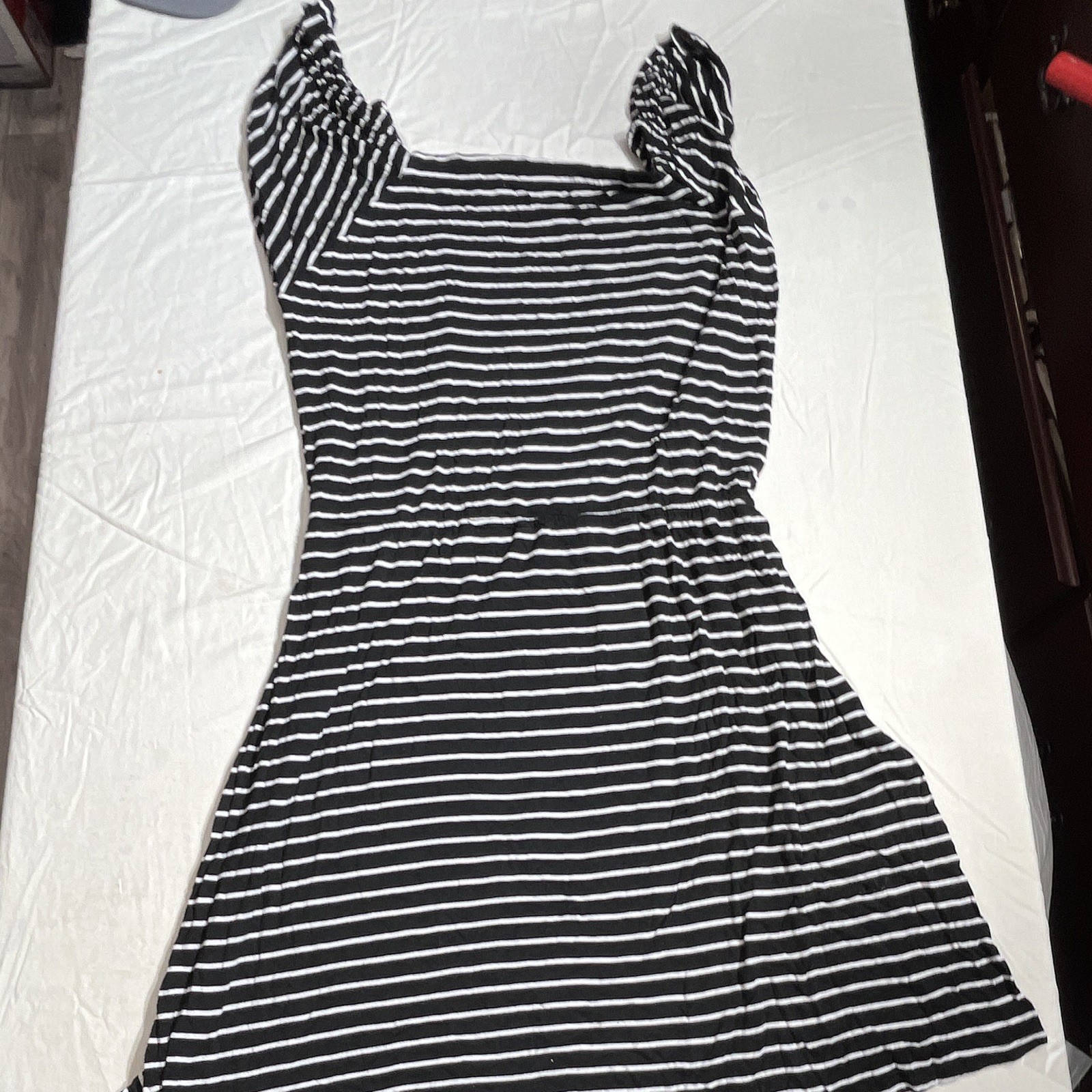 LOFT Womens SP Petite Black White Striped Square Neck Short Sleeve Short Dress