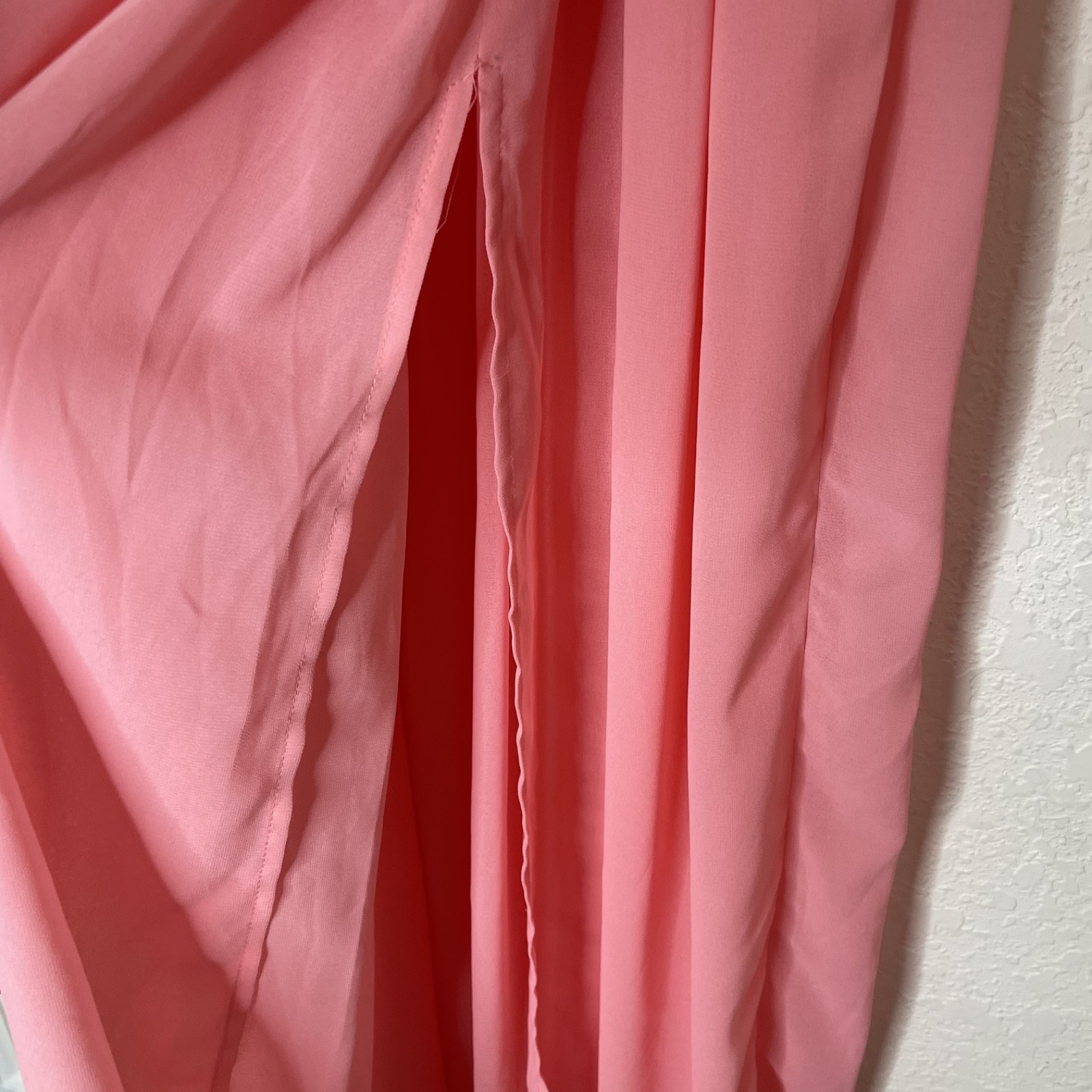 Miss Avenue Pink Maxi Dress Long Sleeve Tie Waist Flowy Lined Large Slit