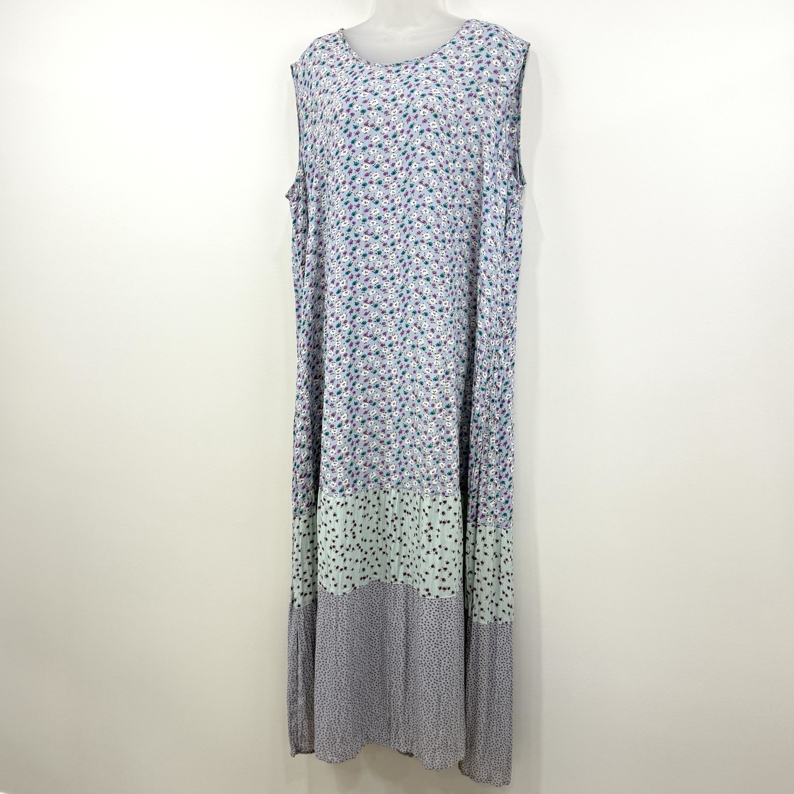VTG JG Hook Maxi Dress Womens 2X Mixed Media Cottagecore Prairie Country Tiered