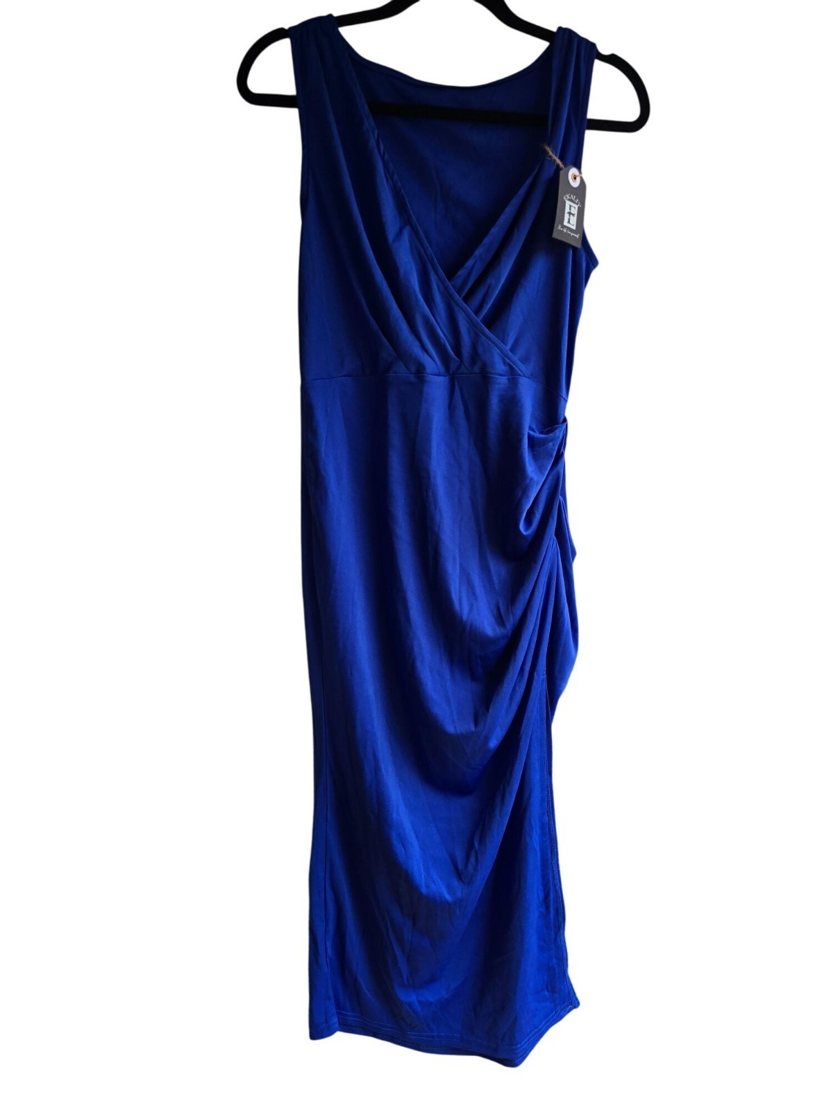 Ekaliy Women Sleeveless Wrap Dress Royal Blue Size L Polyester Blend Stylish Fit