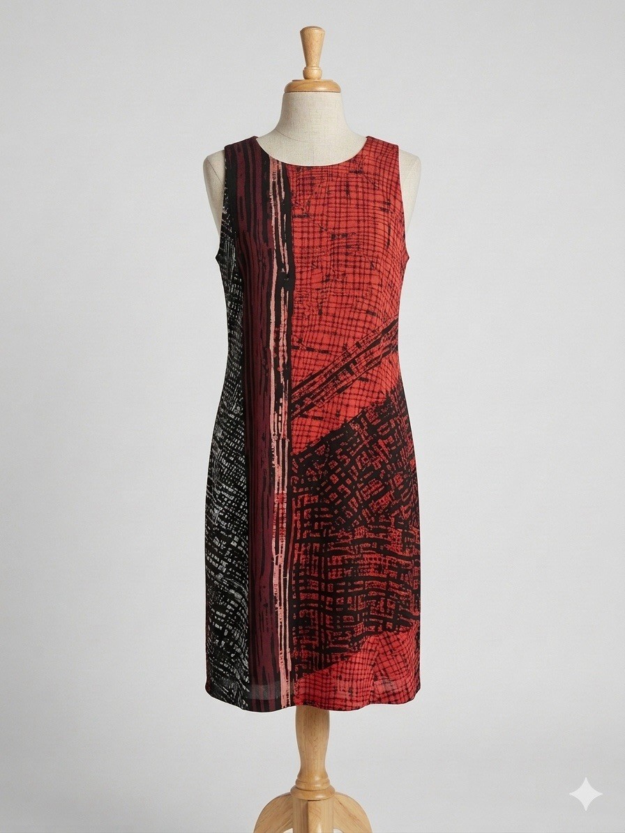 $158 Nic+Zoe Women’s Red Abstract Print Sleeveless Shirt Dress Size M