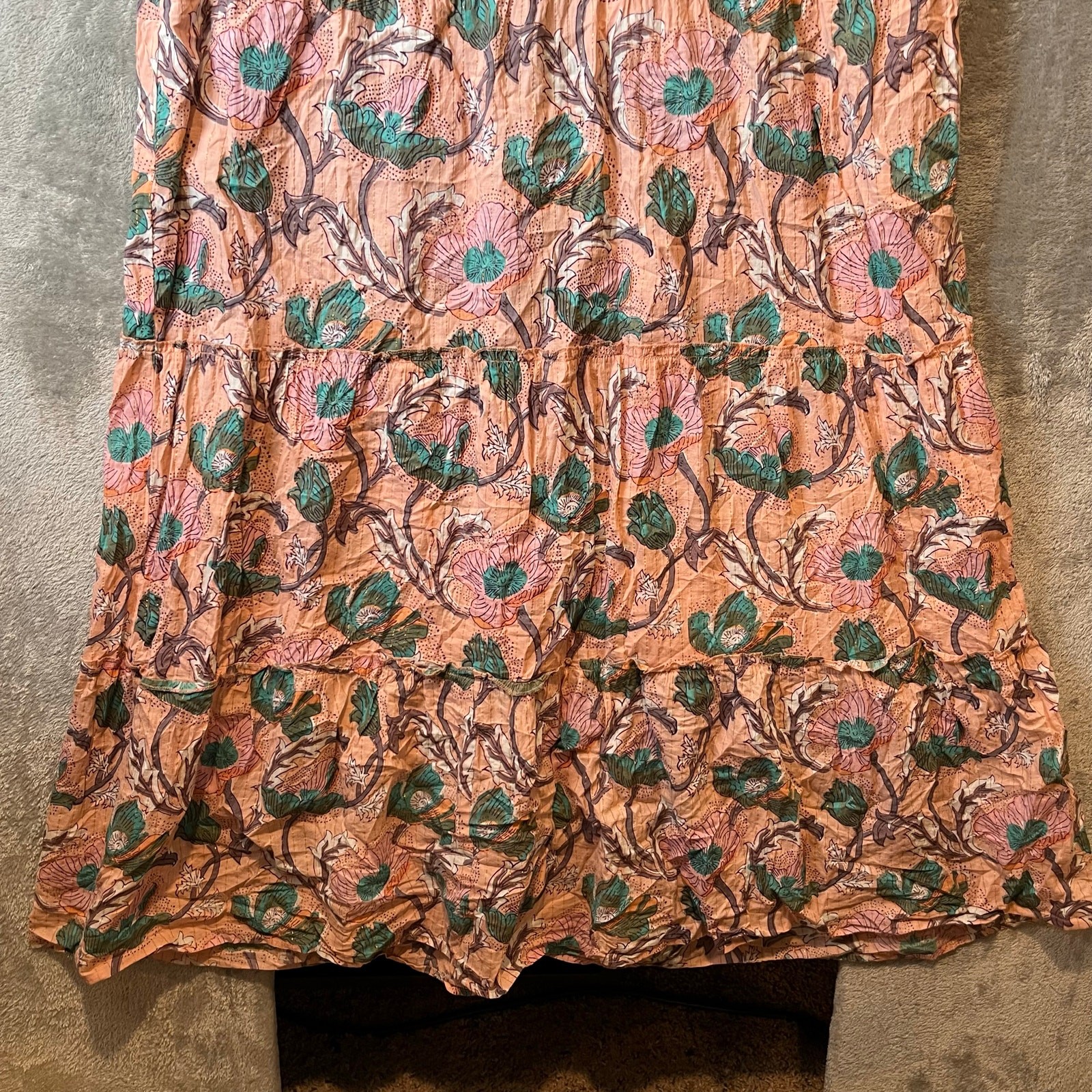 Lola Australia Sapphire 100% Cotton Tiered Maxi Dress Size Small Floral Pink