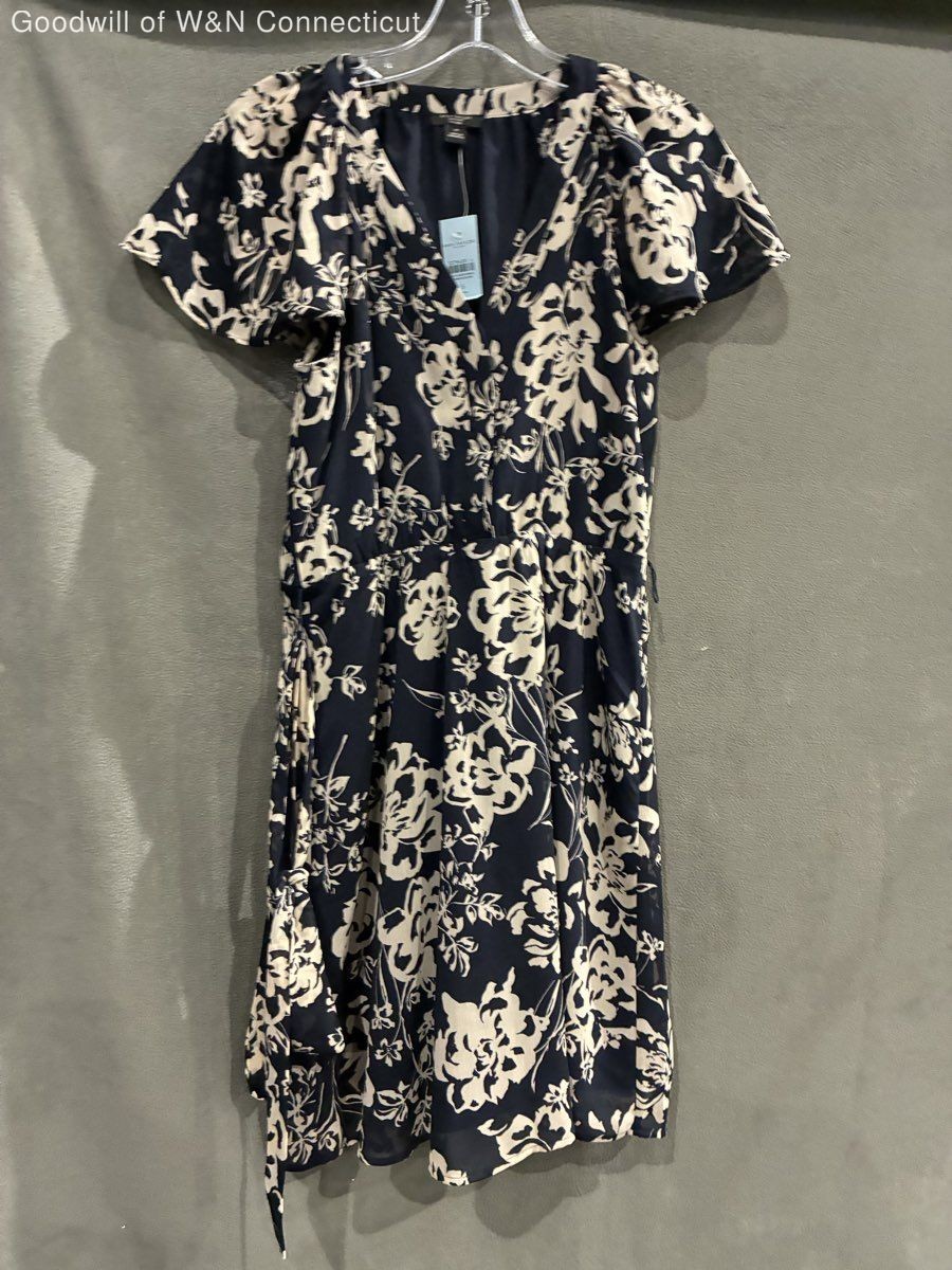 Ann Taylor Factory Women’s Beige Blue Floral Flutter Sleeve Dress Sz SP NWT