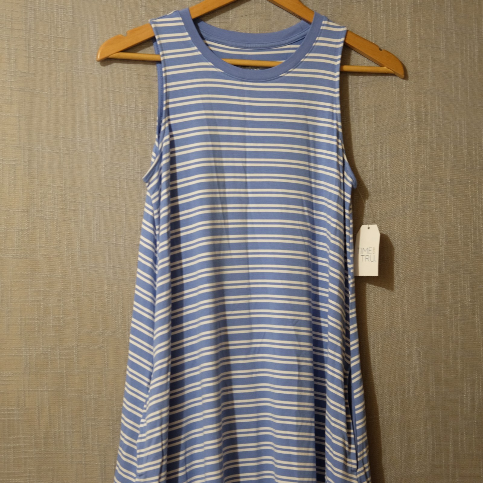NWT! Time and Tru Blue & White Stripped Sleeveless Tank Dress Womens S #A-67