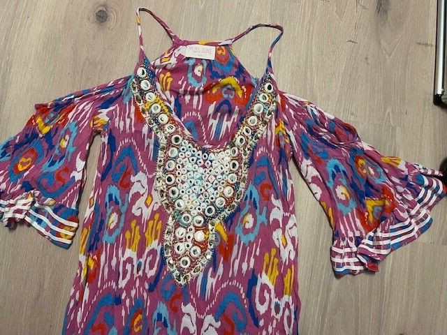 MISS JUNE PARIS Pink Multi Colored Open Shoulder Dress, OS
