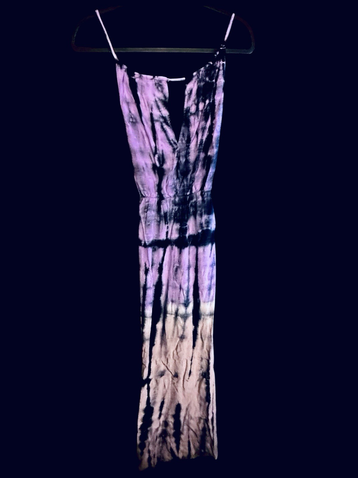 Nordstrom Tie-Dye Criss Cross Spaghetti Strap Maxi Dress Purple Black NWT Large