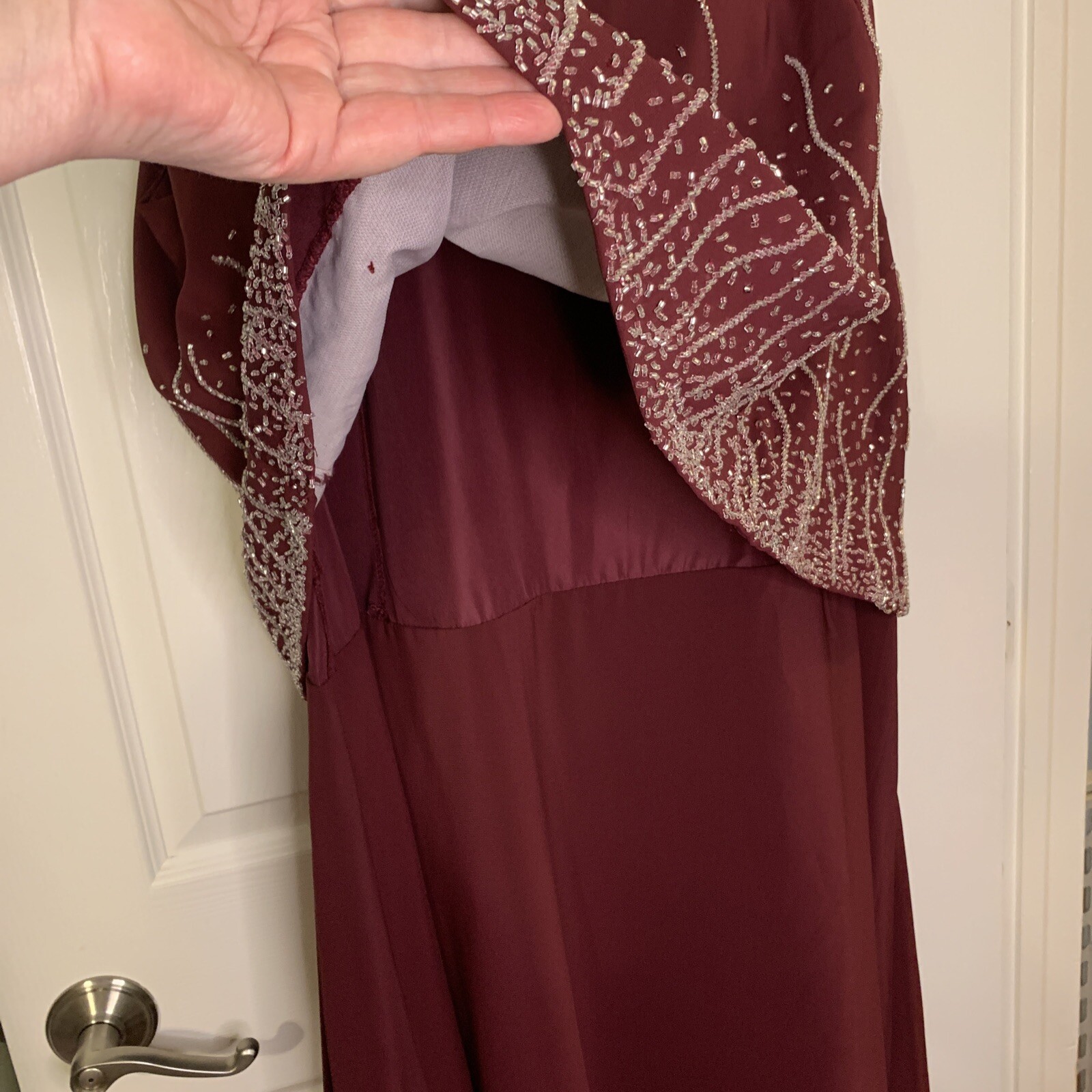 Sleeveless Full Length Lined Gown, Please See Measurements, Maroon, Beading