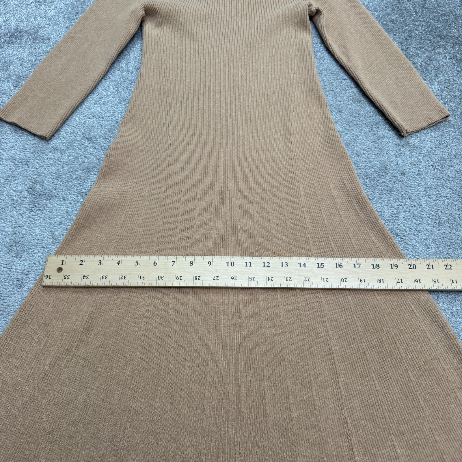 Saks Fifth Avenue Turtleneck A-Line Midi Sweater Dress Womens Small Camel Brown
