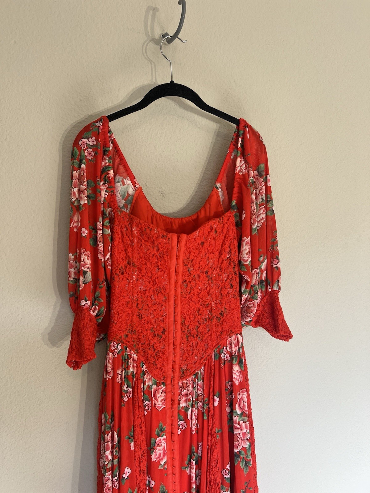 NWT We are HAH Maiden Memphis red corset lace floral midi dress Victorian Sz S