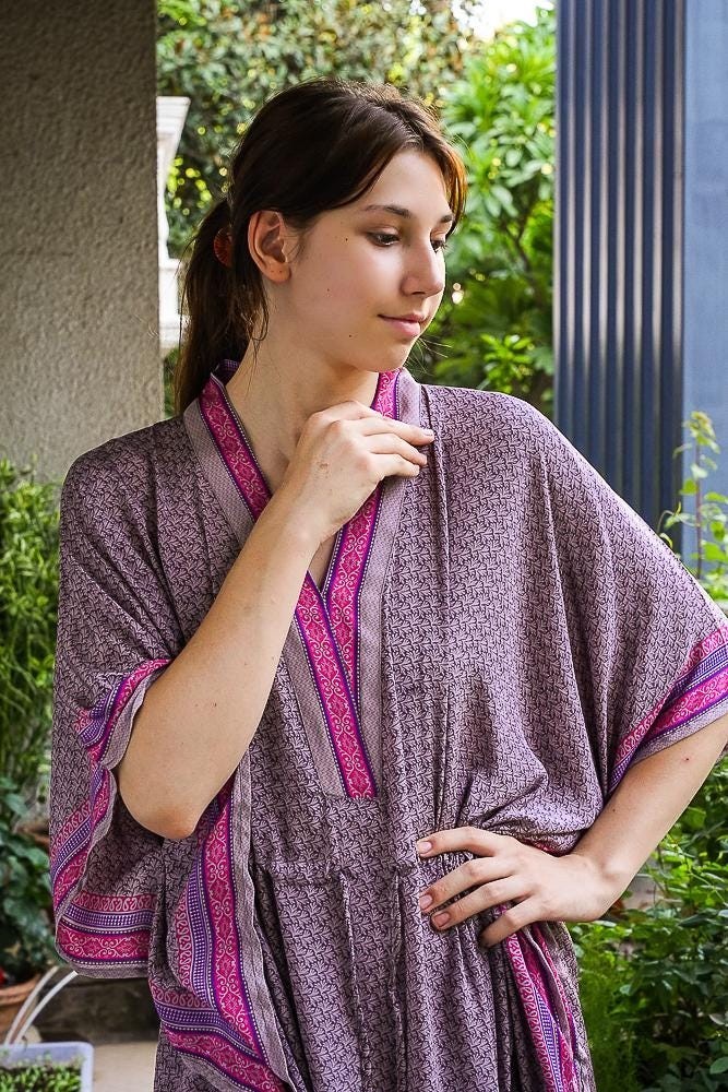 Silk Brown Kaftan / Handmade Flowy Maxi Dress / Resort Wear Outfit PS MFN1050