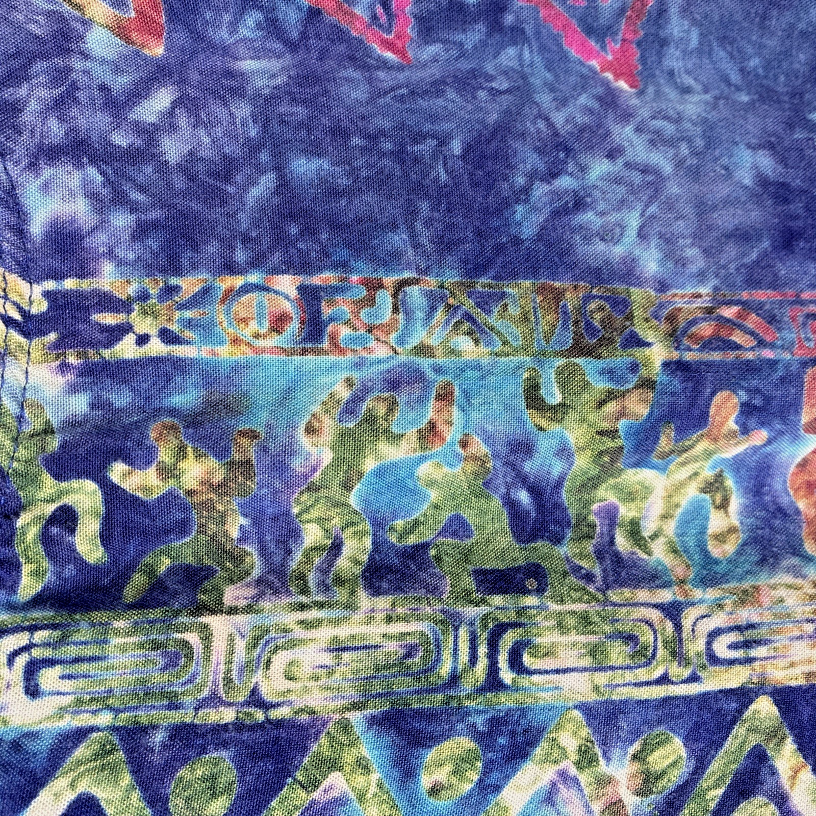 Batik Tie Dye Babydoll Mini Dress Tunic Blue Purple Flowy Boho Vtg Pockets S M 8