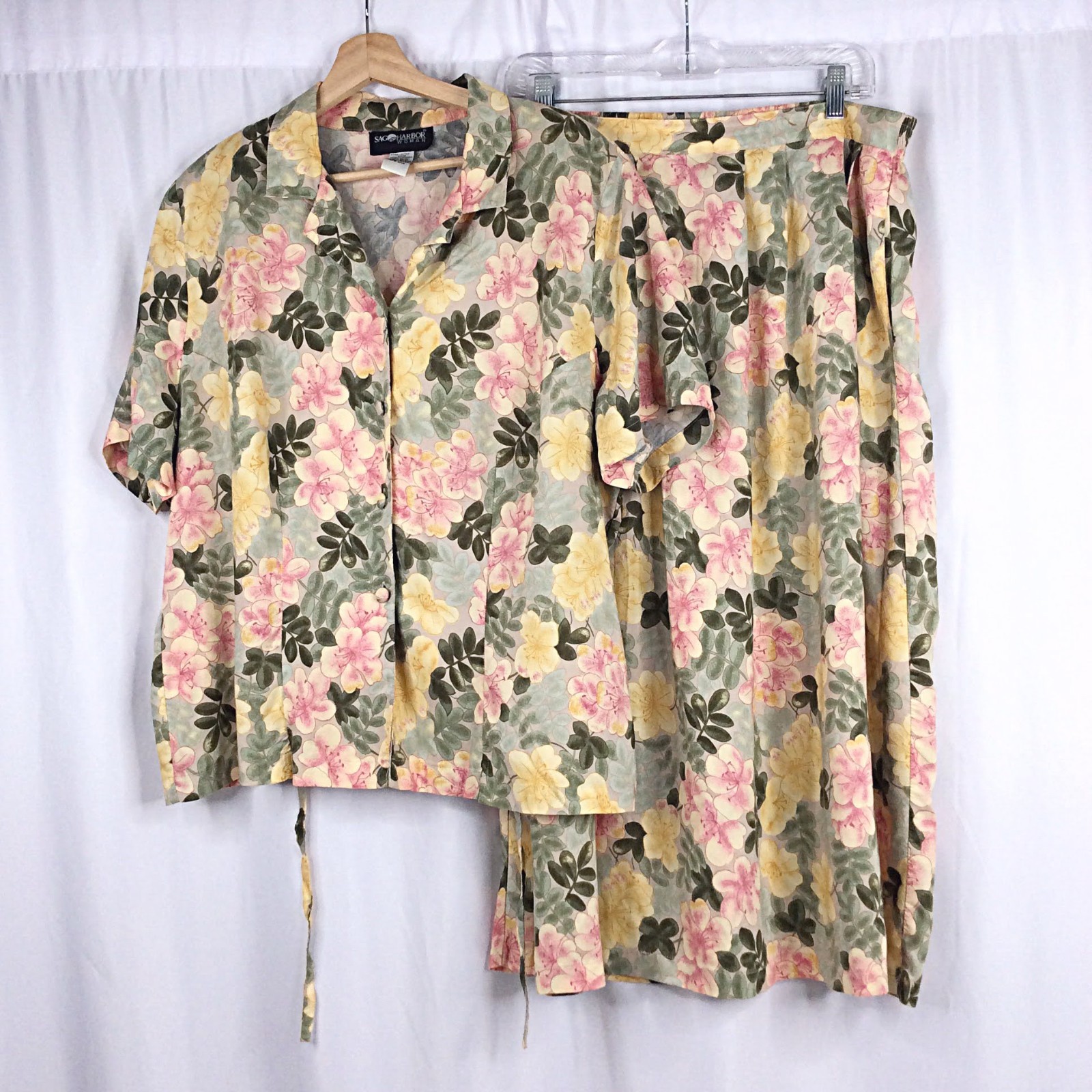 Vintage Sag Harbor 2 PC Dress Women’s Size 2X Floral Pleated Skirt Pockets 90s
