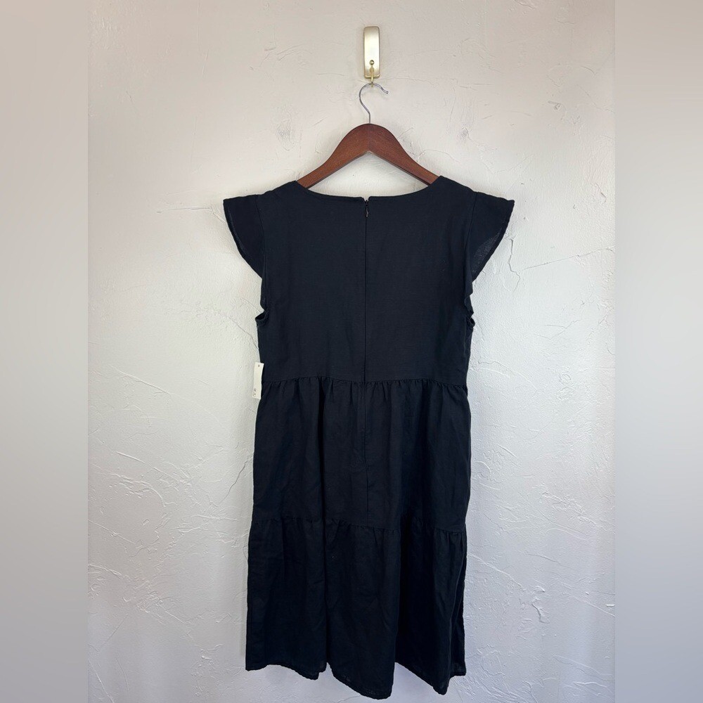 GOODTHREADS Linen Short Dress Black Mini Flutter Sleeve NEW V Neck Women’s Small