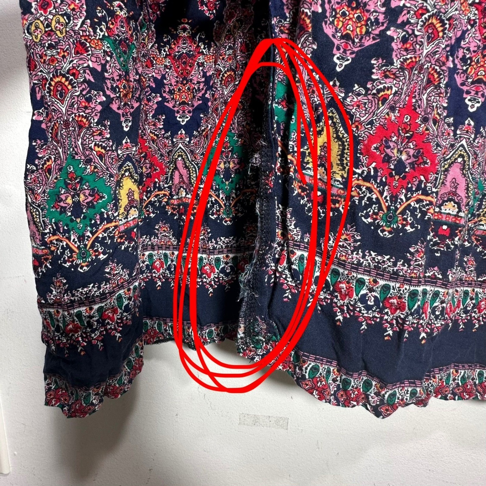 Bohemian Paisley Medallion Button Front Maxi Dress Navy Blue Red Women Large