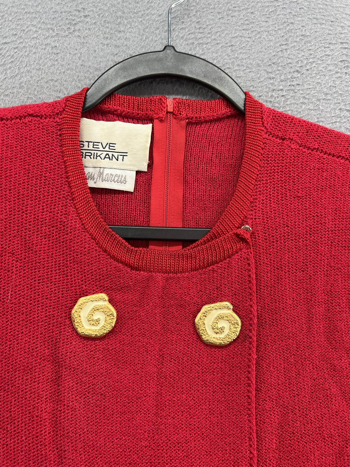 VINTAGE Steve Fabrikant Neiman Marcus Dress Petite Red Wool Knit Drop Waist 80s