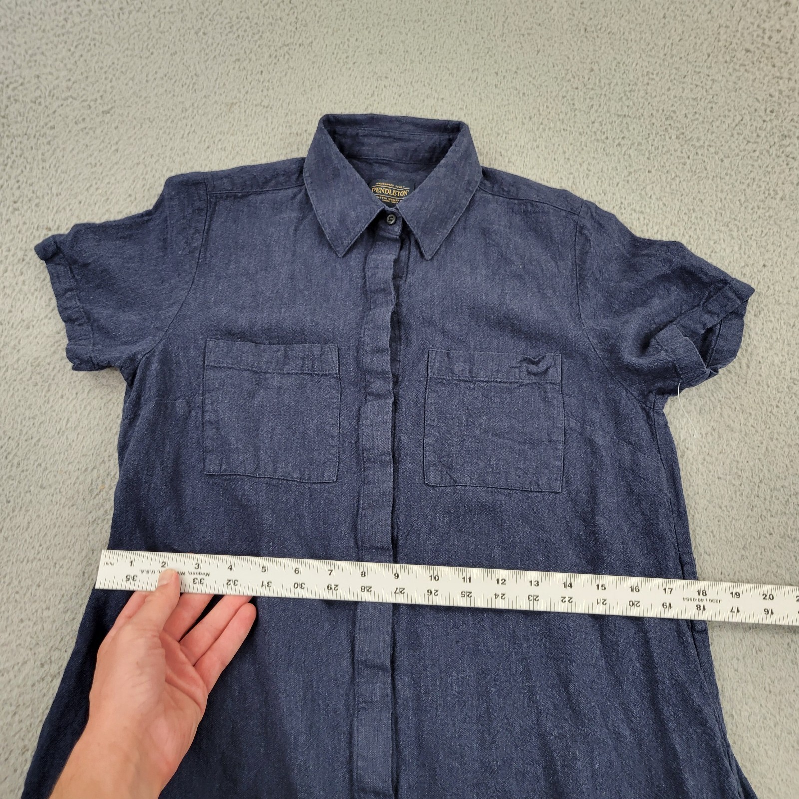 Pendleton Linen Dress Womens Small Blue Buttons Pockets Woolen Mills