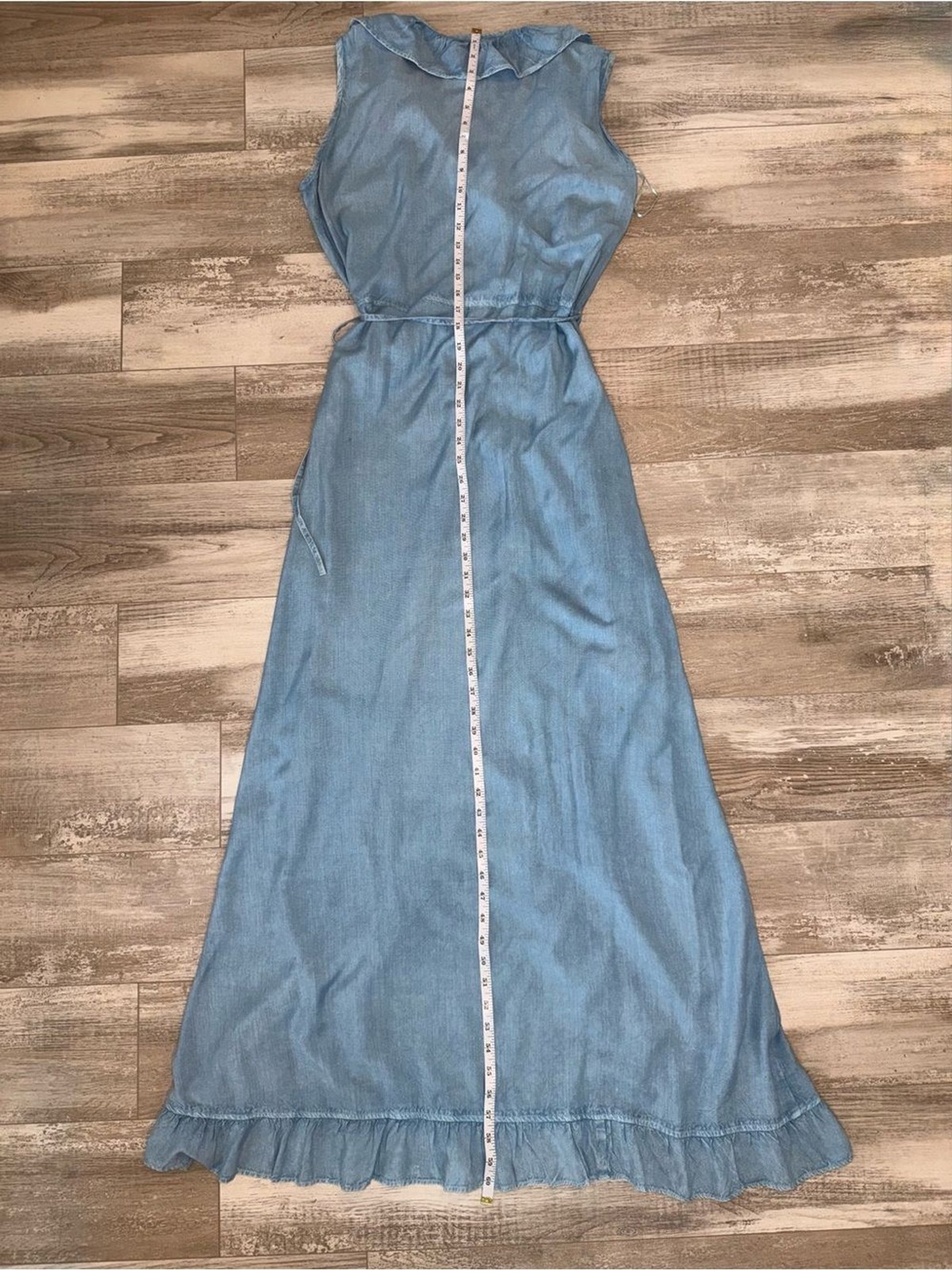 Wrap Ruffle Maxi Dress XL NWT Blue Denim Chambray Look Style Envy