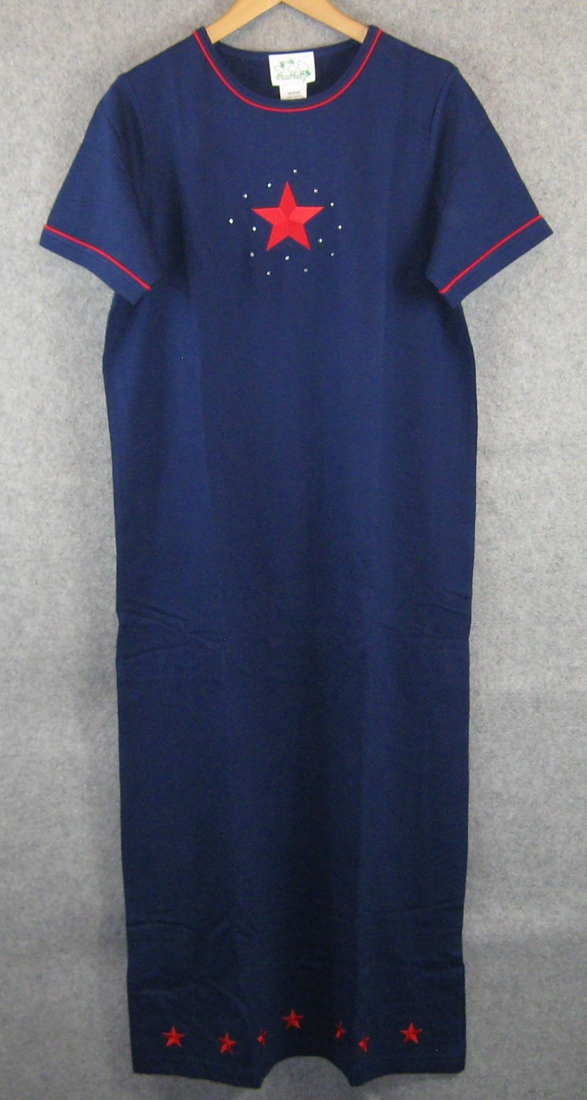 Quacker Factory Women’s French Terry Dress Sz M Stars Rhinestones Navy