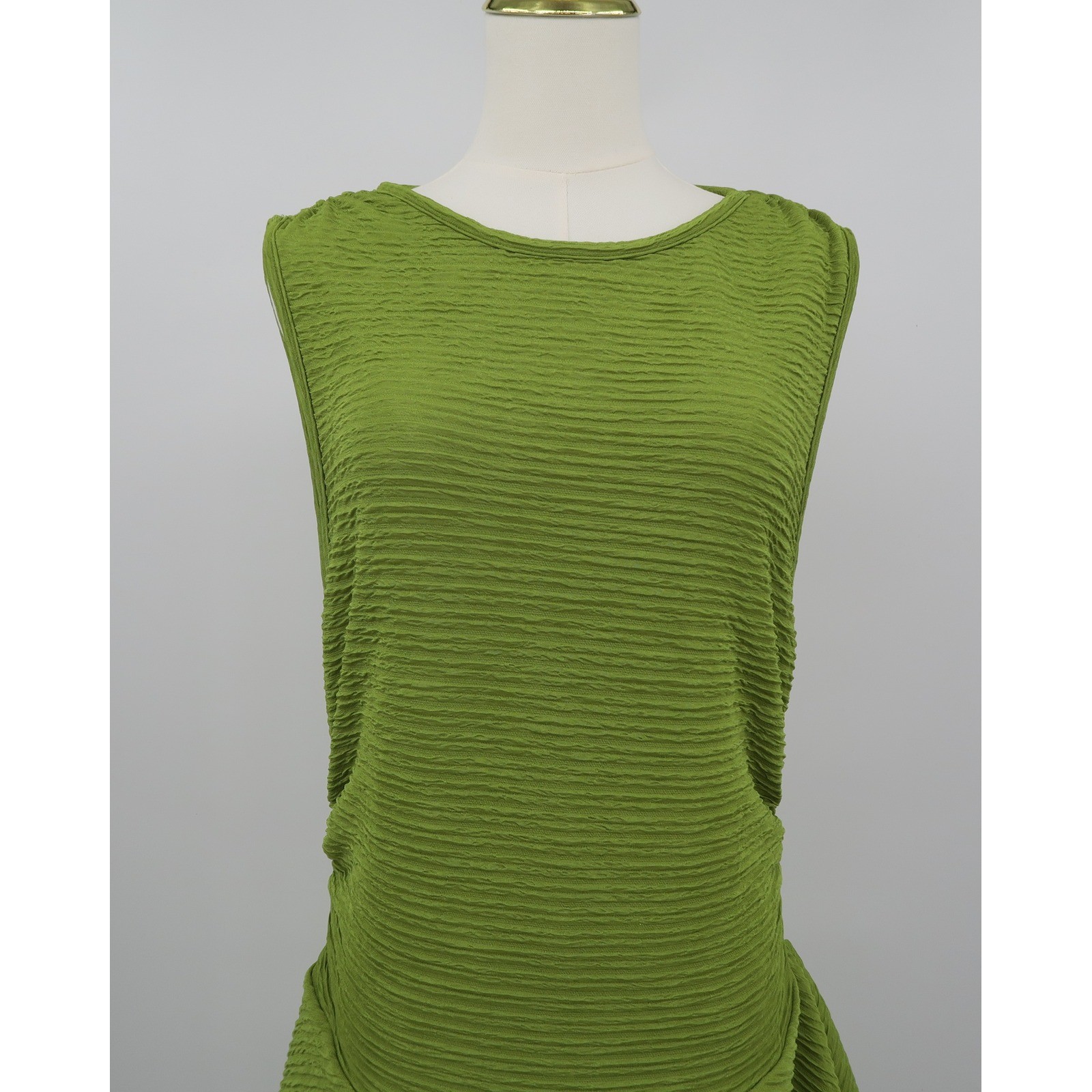 Micas Olive Green Textured Plisse Tiered Drop Waist Mini Dress 0XL