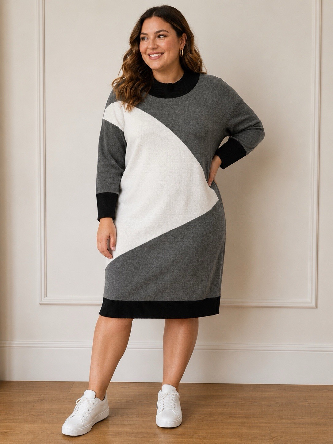 Nwt Ashley Stewart Colorblock Sweater Dress – Gray & White black size 14/16