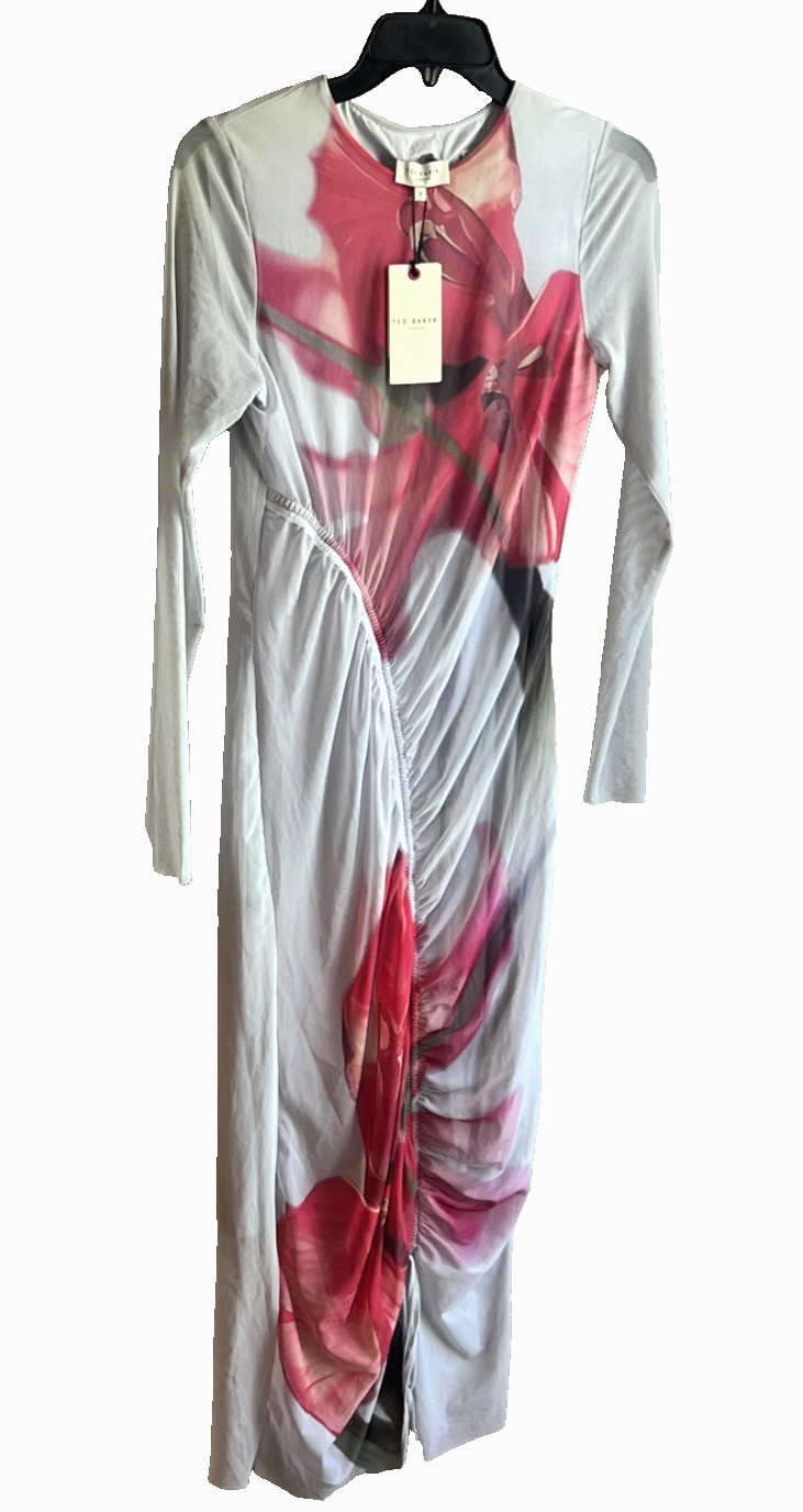 Ted Baker Boxnine Mesh Gathered Pale Blue Midi Dress – size 6 / 2 UK – msrp $295
