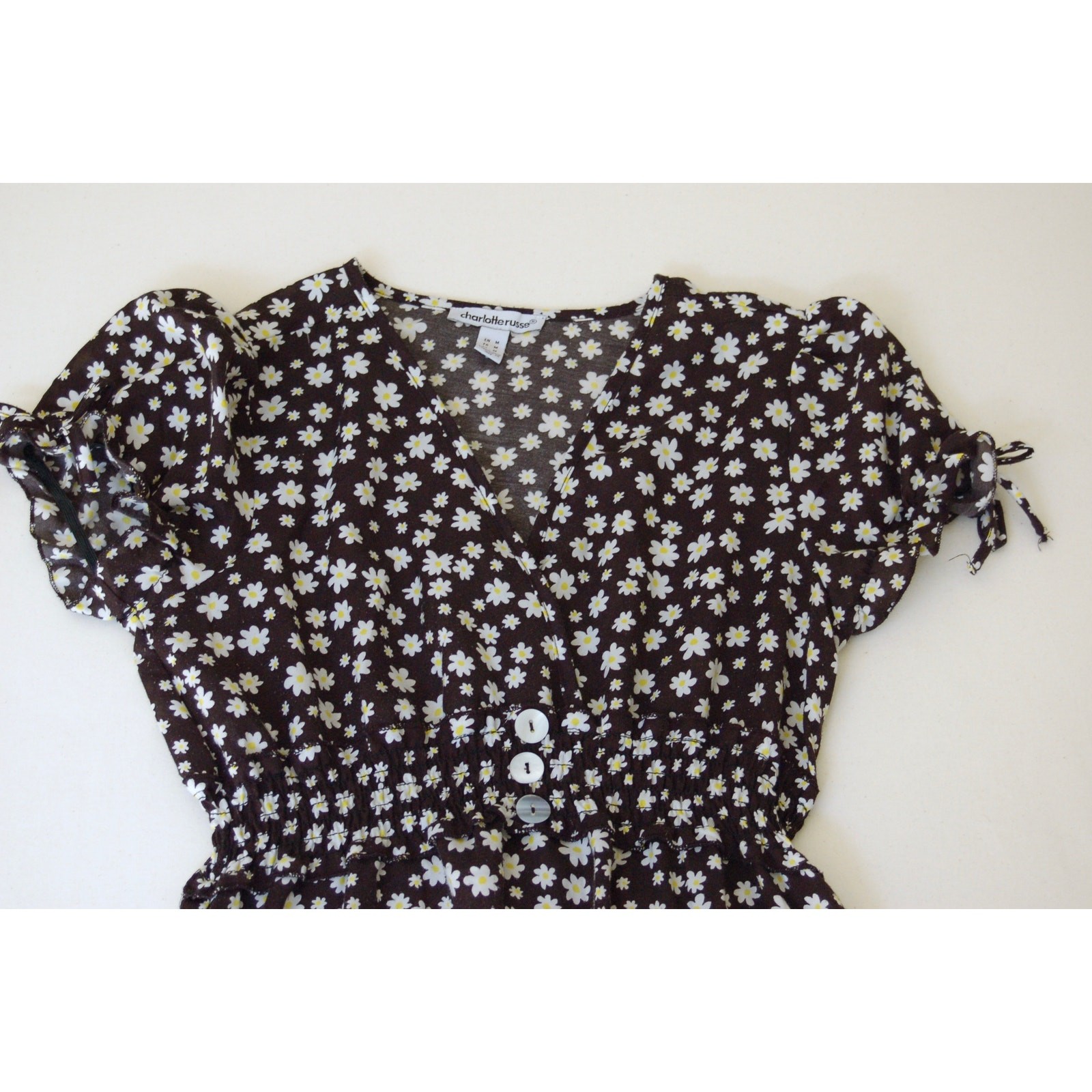 Charlotte Russe Black Daisy Dress Ruffle Tiered Midi M Cottagecore 90s Grunge