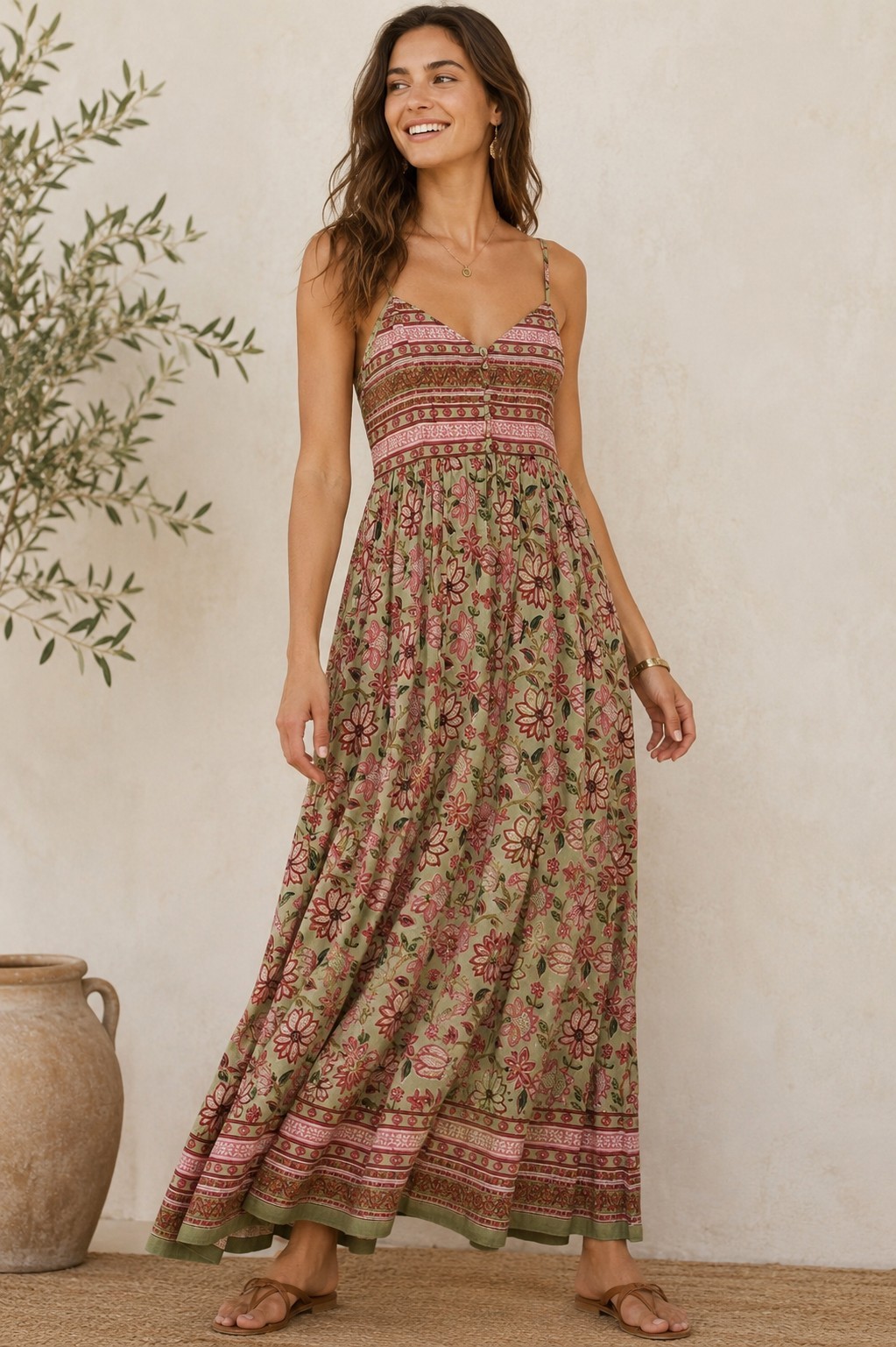 Anokhi Jaipur Hand Block Print Maxi Dress Women’s Medium Boho India Cotton