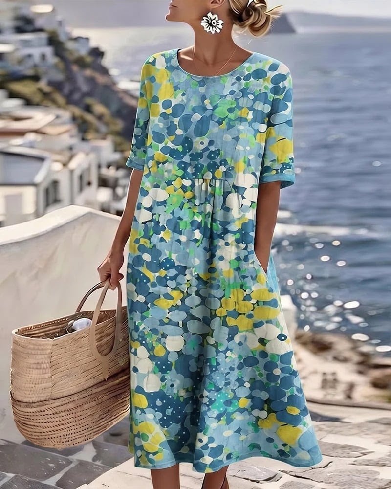 NEW! Women’s Color Pop Blue, Green, Yellow Summer Maxi Dress,w/Pockets Size L