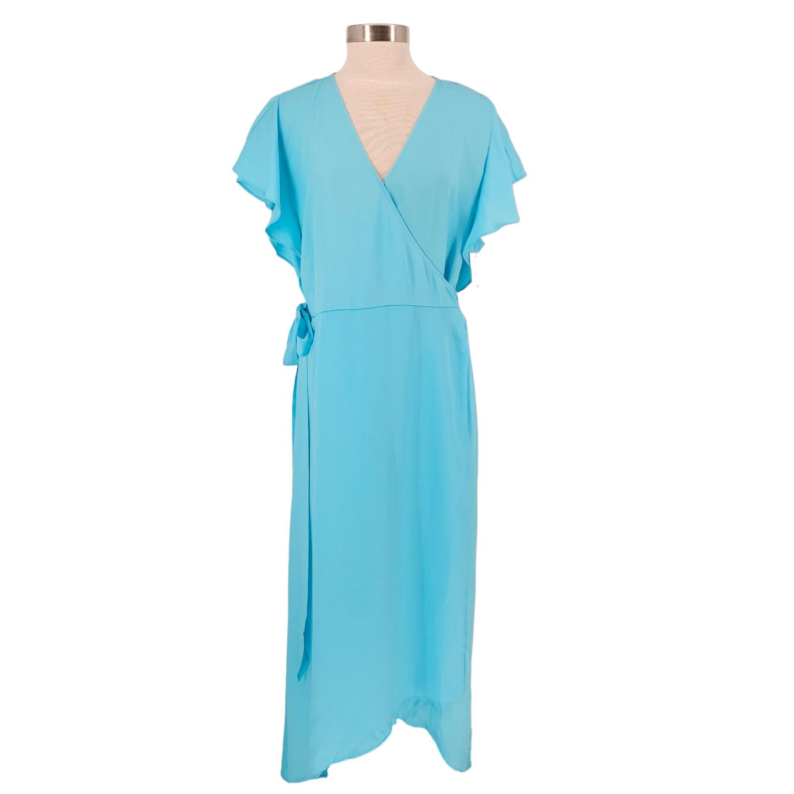 Charter Club HiLo Midi Wrap Dress Pool Blue Short Sleeve V Neck NWT Womens 2XL