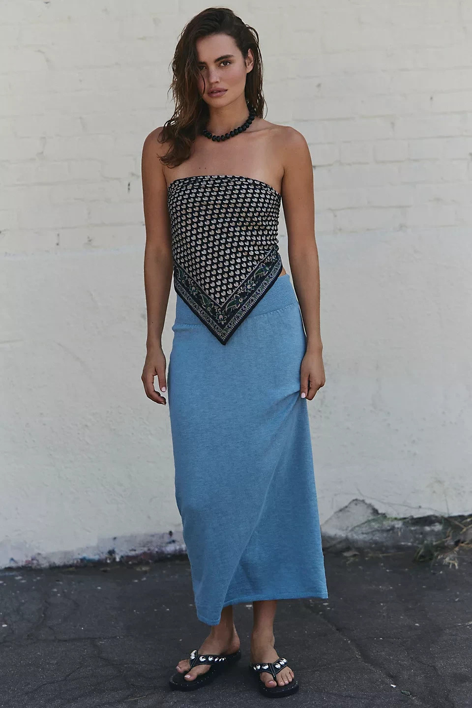 Free People NWT Size Small Isabella 2 Piece Skirt Sweater Set Blue NEW