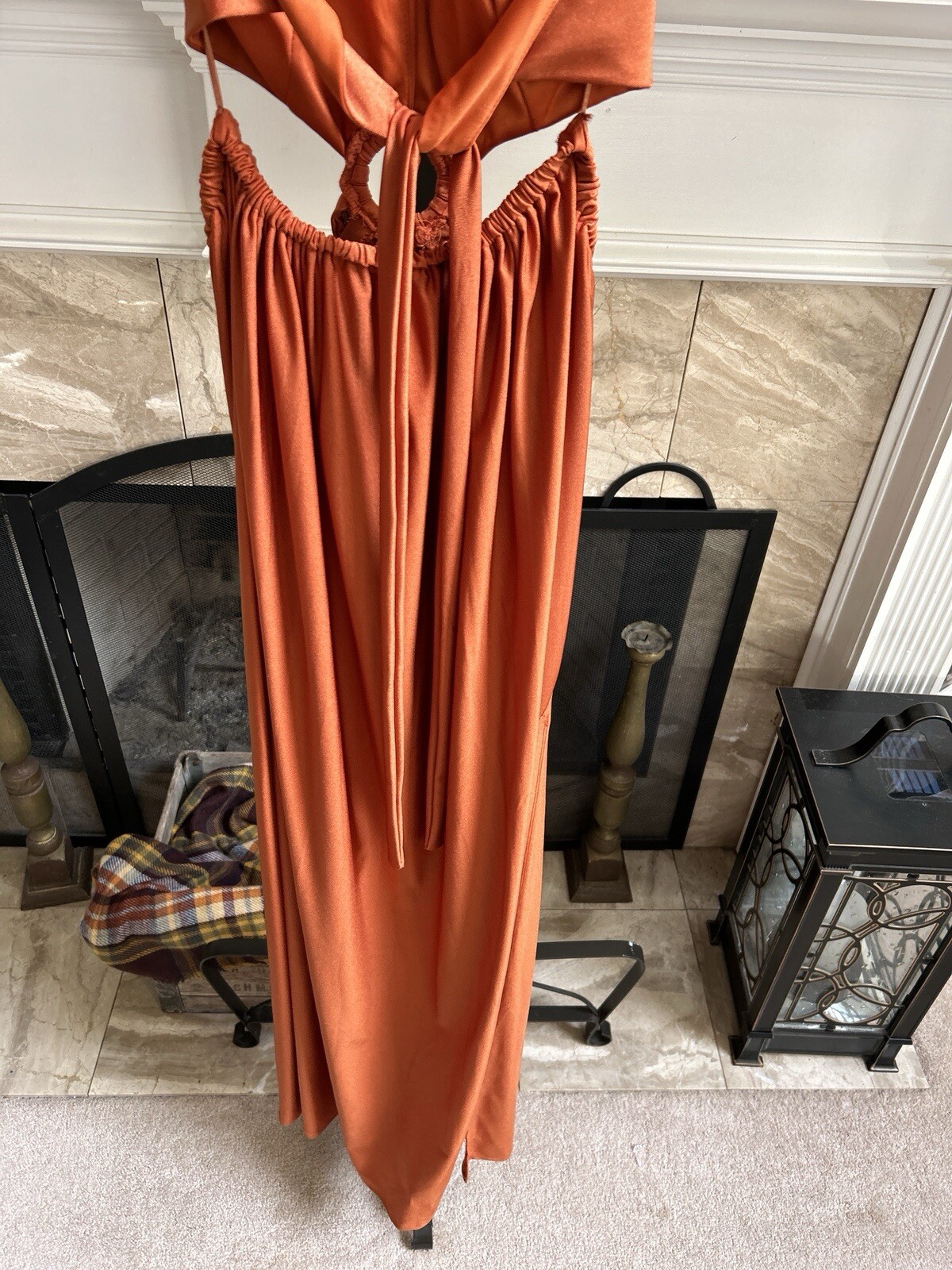 NEW NWT – MISS AVENUE O-Ring Cut Out Double Slit Maxi Dress – Cognac – M