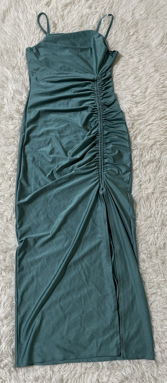 Mermaidcore Ethereal Y2K Regency High Slit Maxi Cocktail Prom Slip Dress Teal M