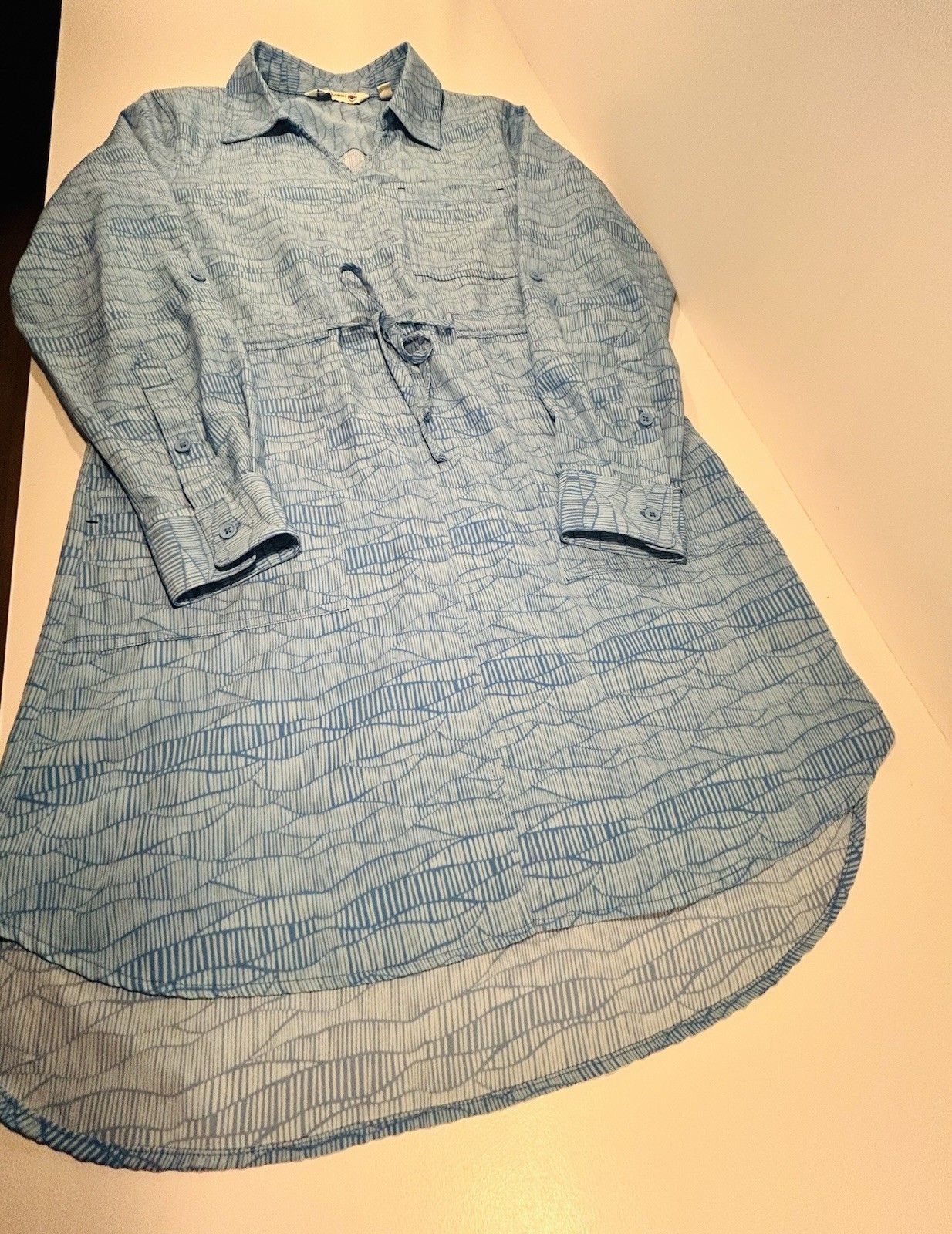Shore To Summit Small Blue Geometric Print Tunic Dress Travel Hiking Shirt Dress