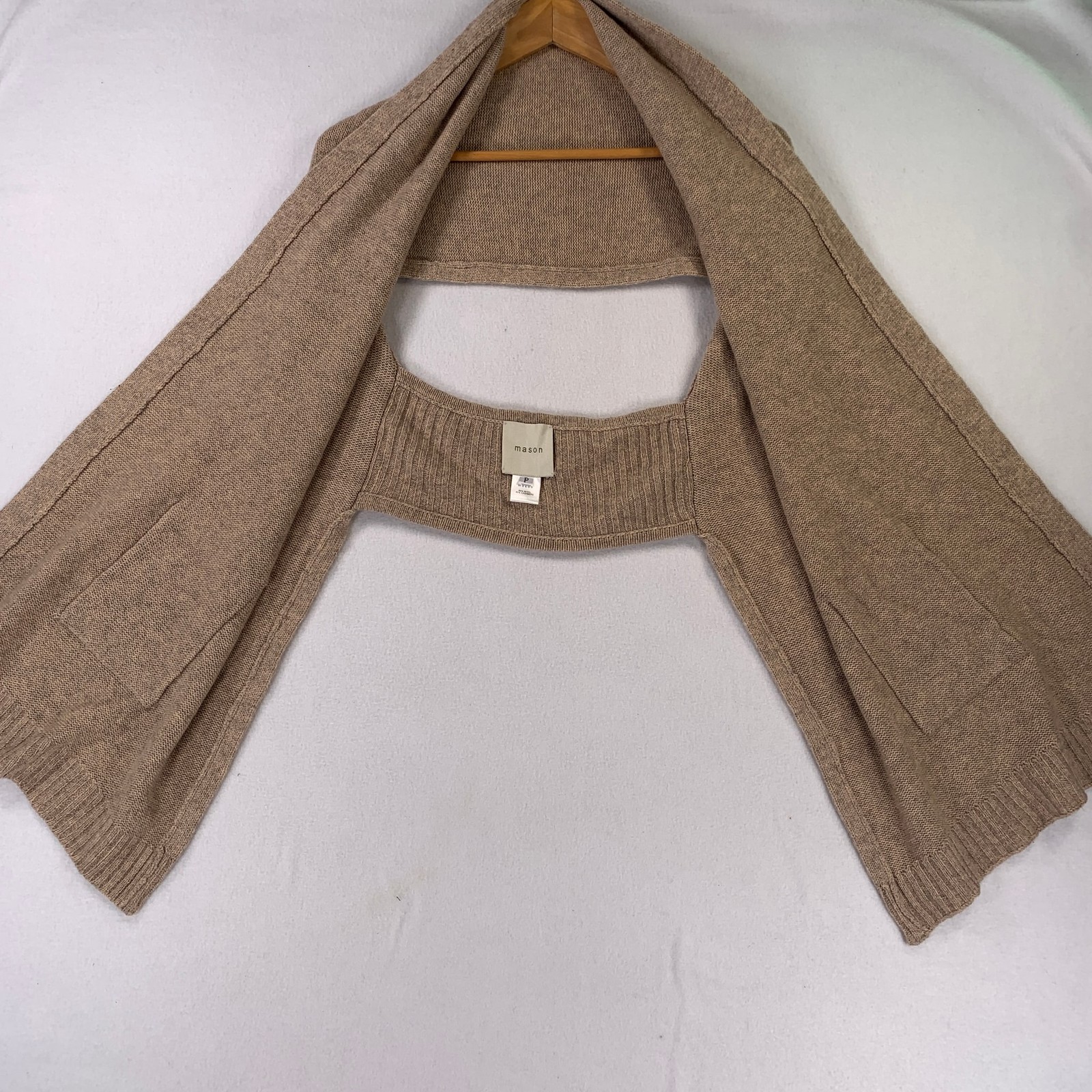 Mason Wool Cashmere Blend Open Front Cardigan Sweater Petite Tan/Camel