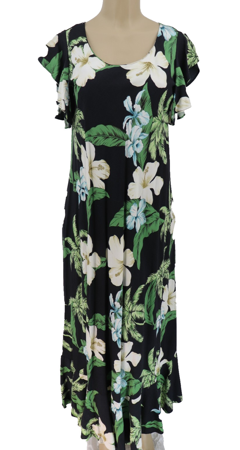 Hilo Hatties The Hawaiian Original Maxi Dress Womens Large Black Floral Tropical