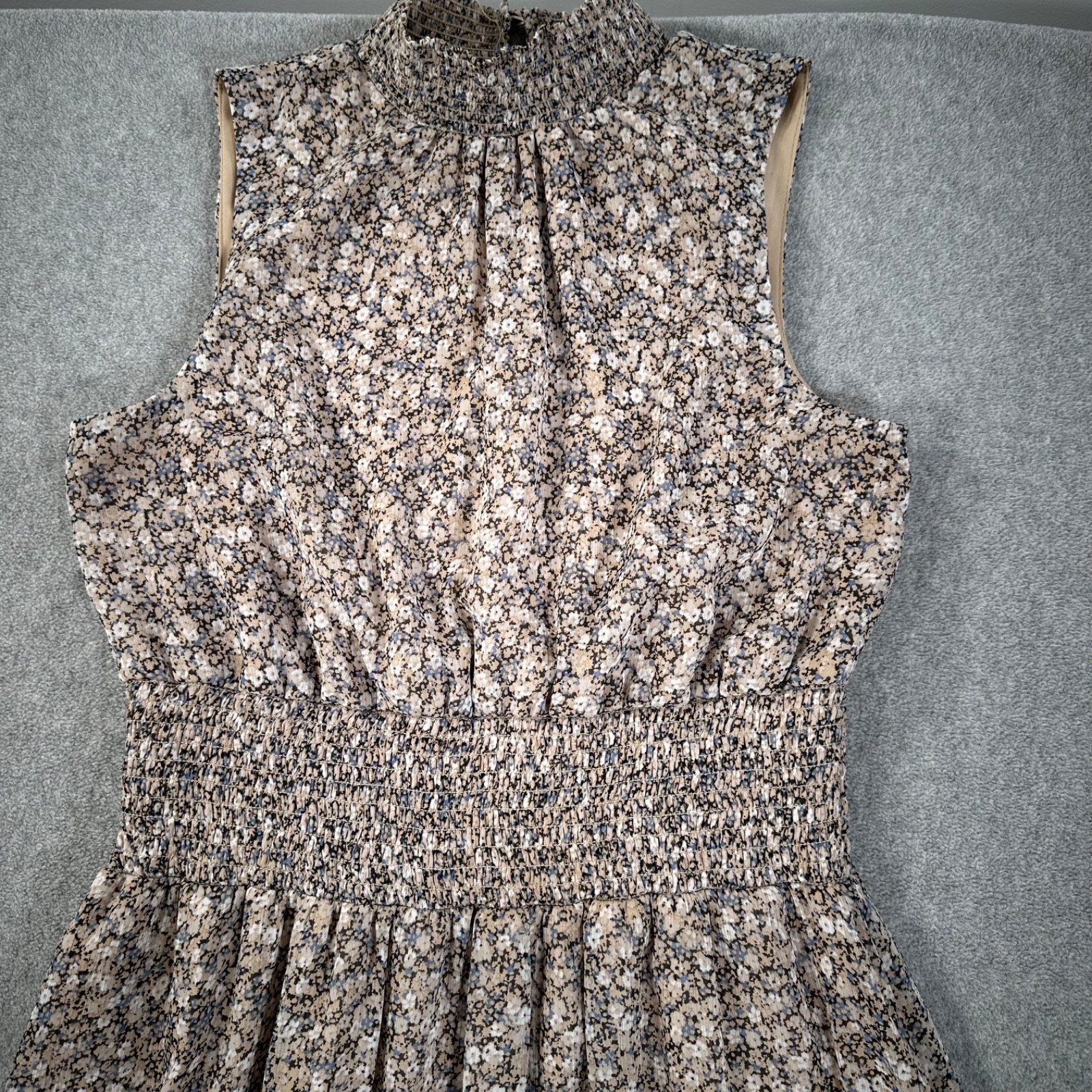 1. State Mock Neck Floral Tiered Midi Dress Size Large Sleeveless Smocked Waist