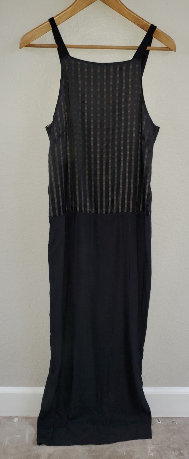 NWT Northern Star Silk Maxi Slip Dress Size 1 (US 6) Black Sheer Stripe Israel