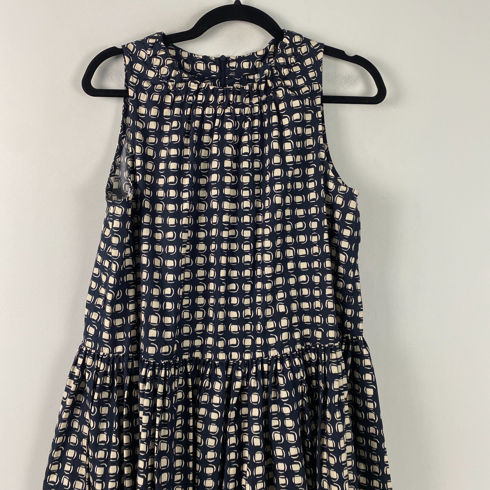 MaxMara Navy Cream Gina Fit & Flare Midi Dress US Size 8 Sleeveless No Belt
