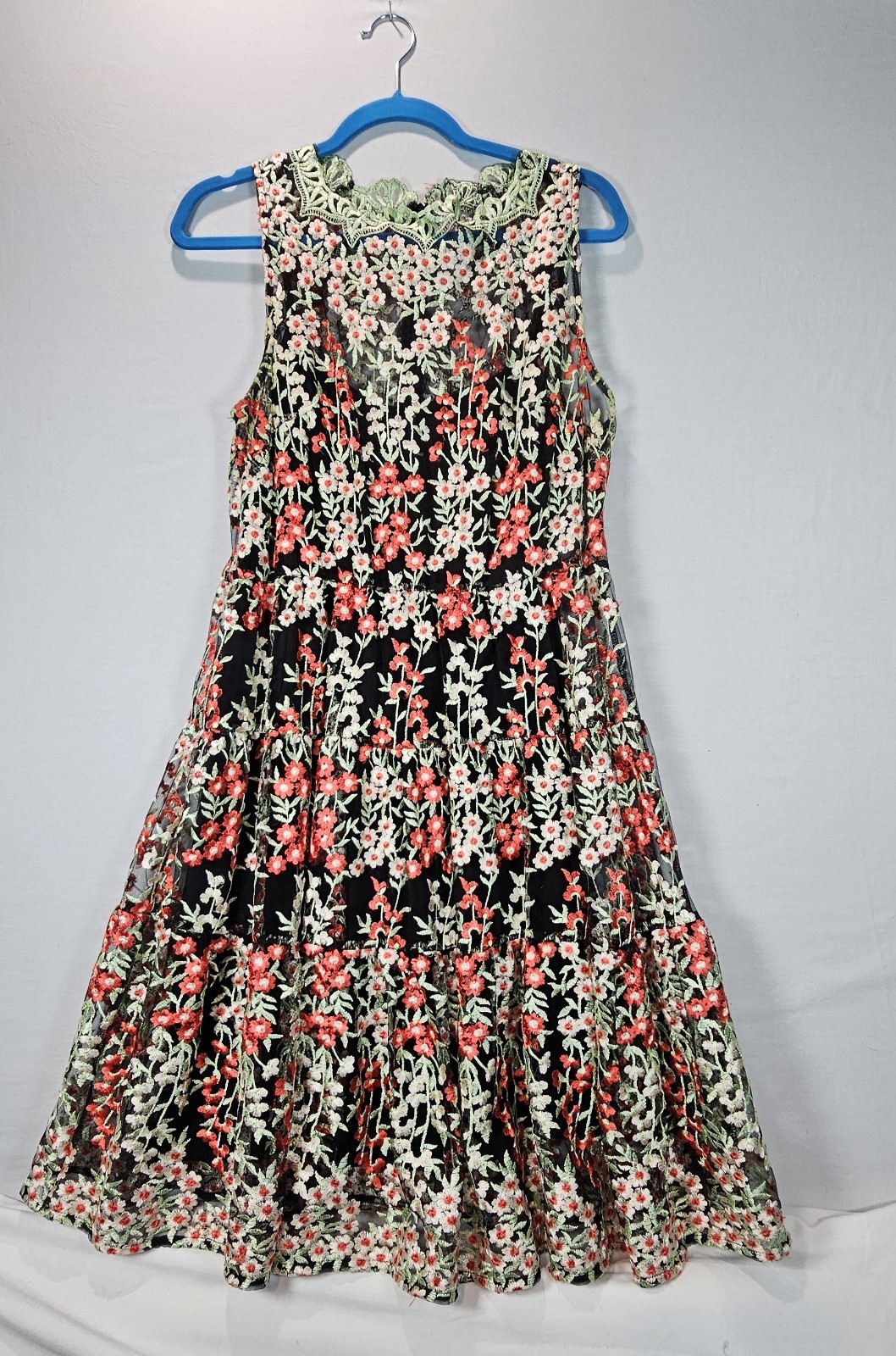 Anthropologie HD in Paris Embroidered Emilia Dress Floral Mesh Midi US 12